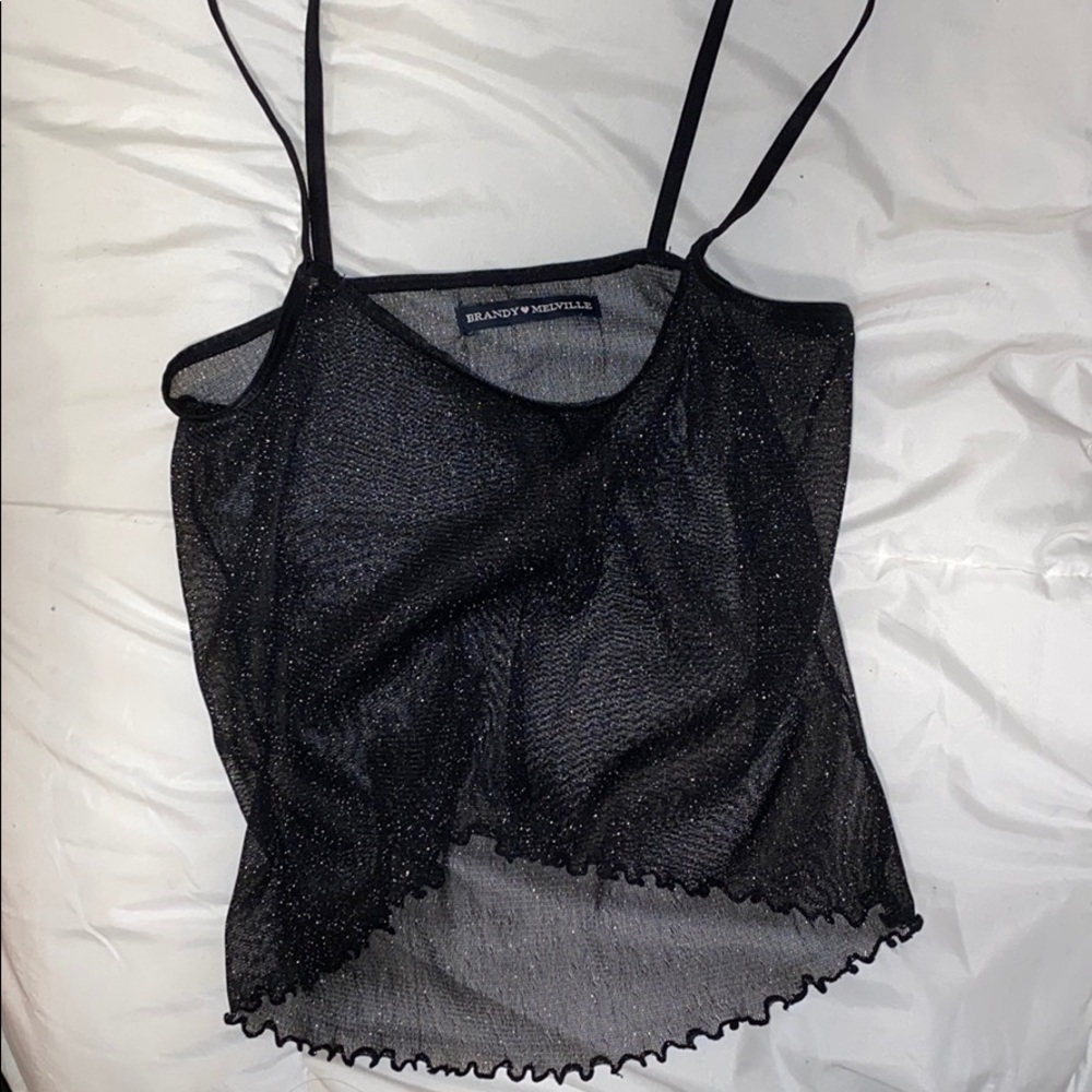 Brandy Melville Mesh Sparkling lettuce hem black